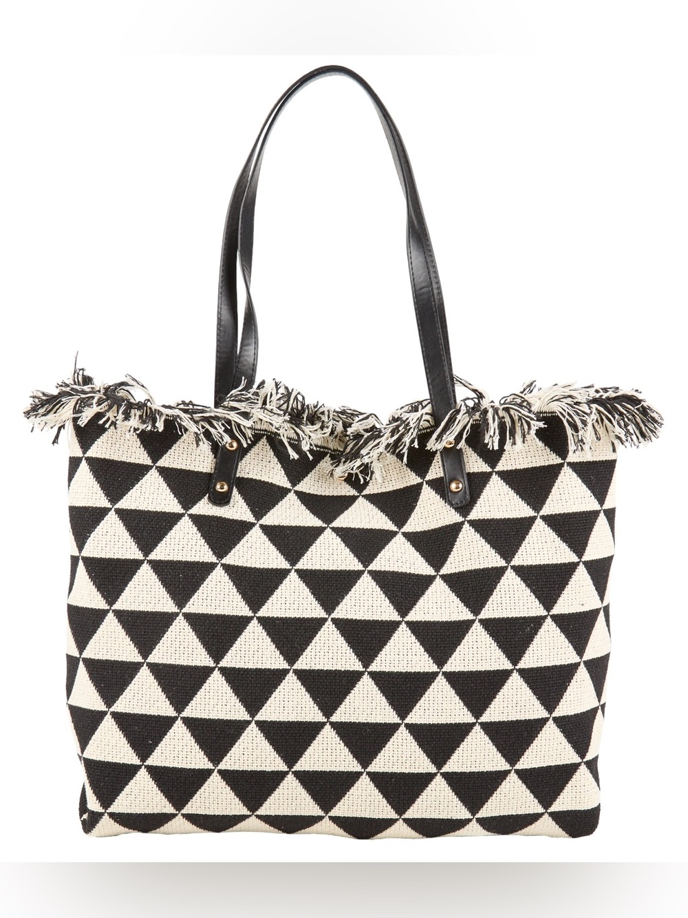 Catherine Malandrino Geometric Print Fringed Canvas Tote Bag NWT